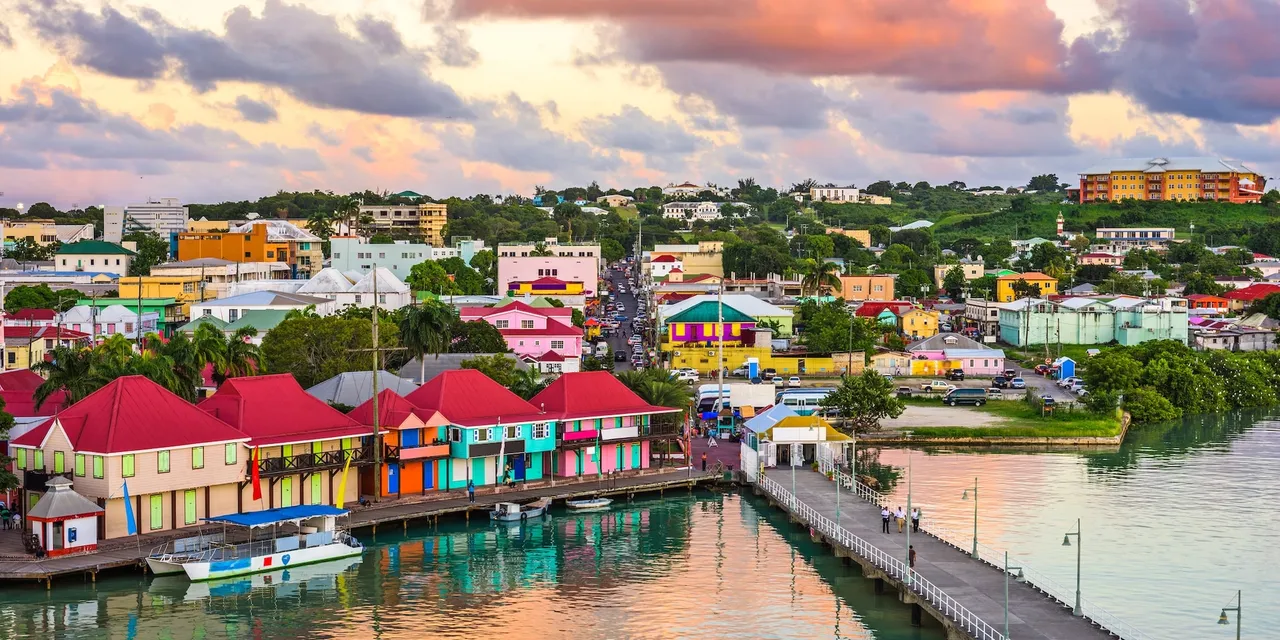 Colourful Caribbean harbour at sunset, St John's, Antigua