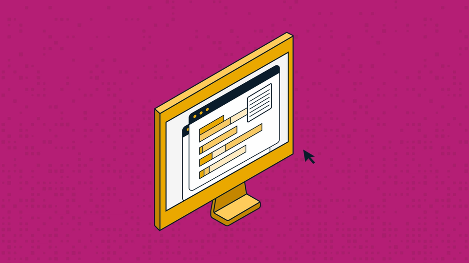 Stylized graphic of Quoter New Reporting showing horizontal bar charts on a screen, set on a fuchsia background.