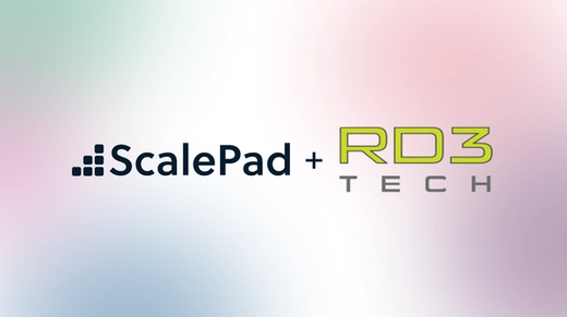 ScalePad and RD3 logos on a pink and green gradient background