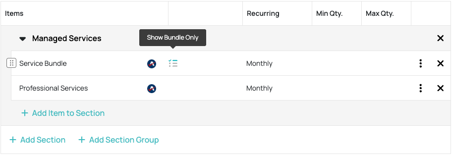 Autotask product bundle in Quoter
