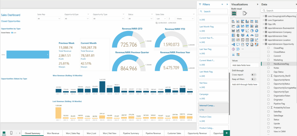 Sales Dashboard | New Business Flag shown in data model