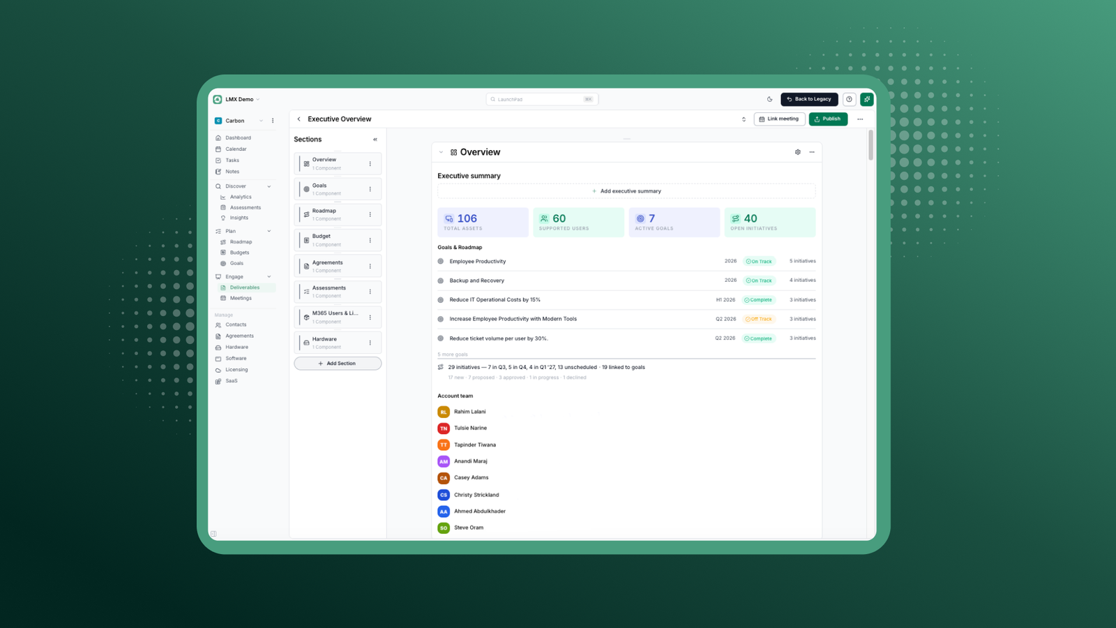 Image of "Overview" section in Lifecycle Manager reporting