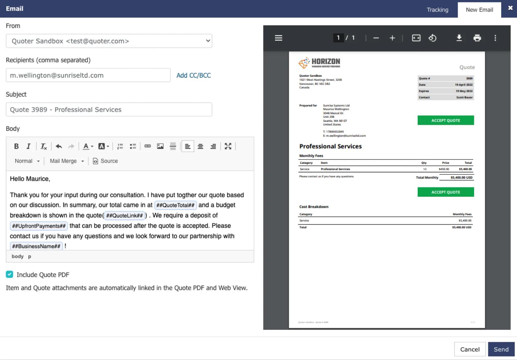 Turn quote follow-up into a managed process screenshot