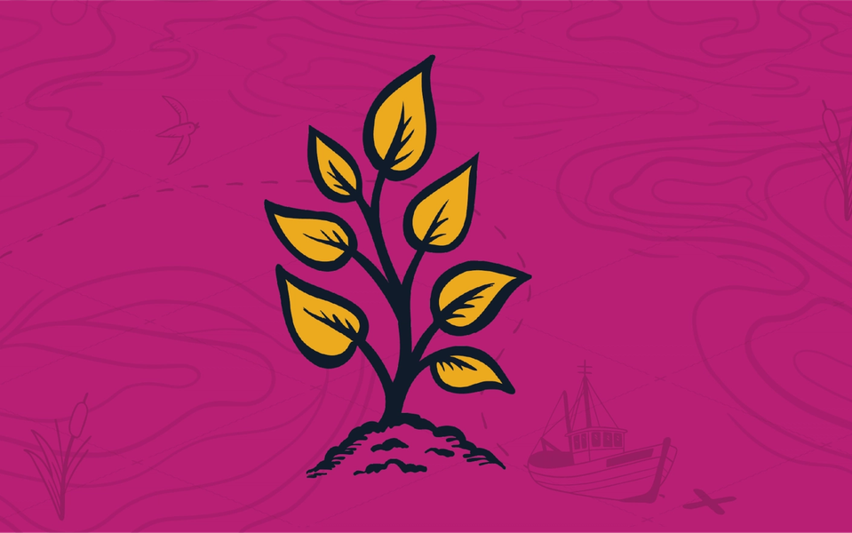 Growing plant with seven yellow leaves representing nurturing improved relationships with clients of an MSP.