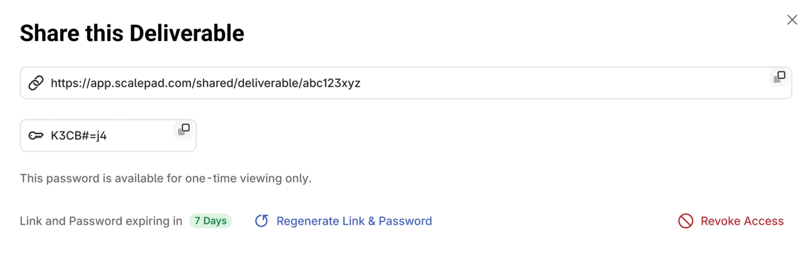 deliverables link sharing settings