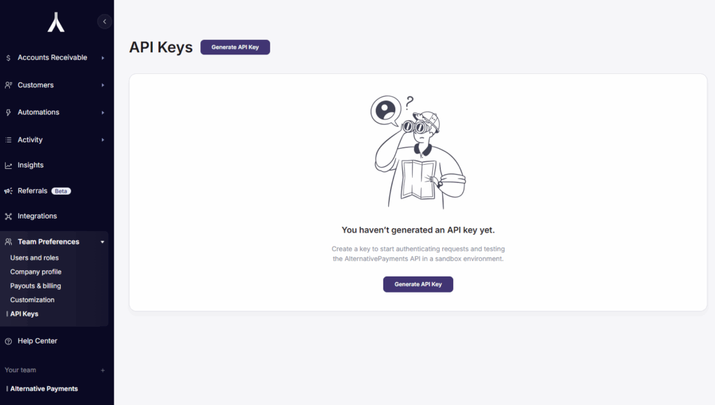 Alternative Payments API Keys