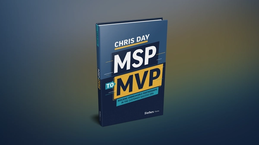 Image of new book by Chris Day, MSP to MVP, on a blue and yellow gradient background.