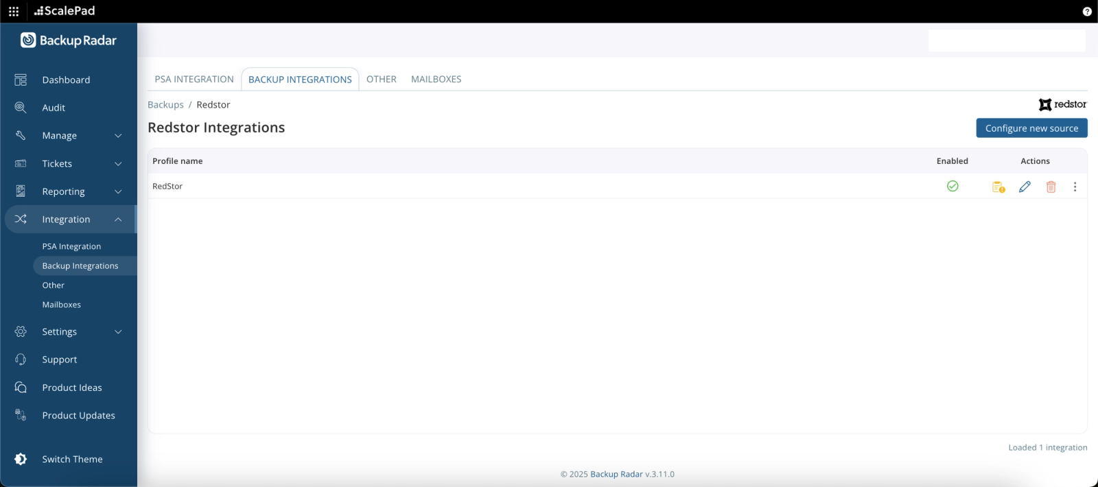 Redstor integration in Backup Radar's interface