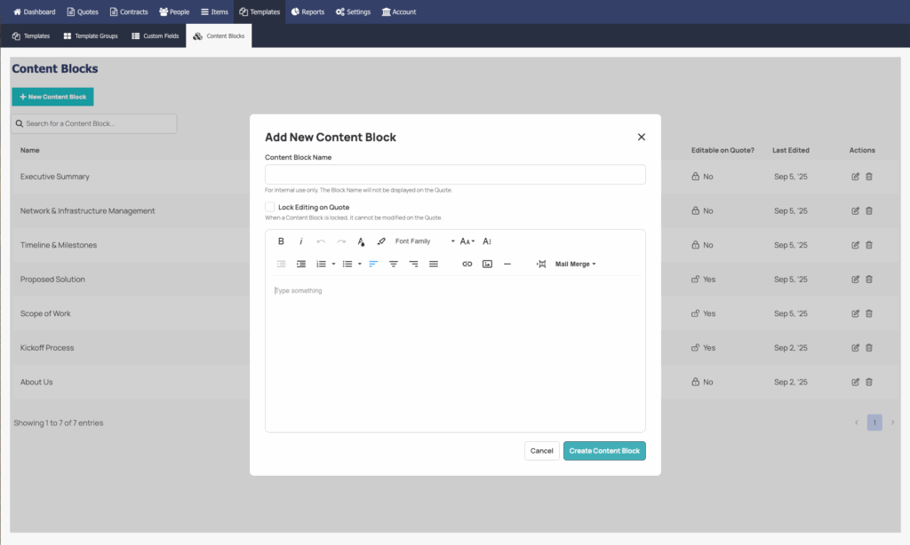 Content Blocks are found on the Templates tab