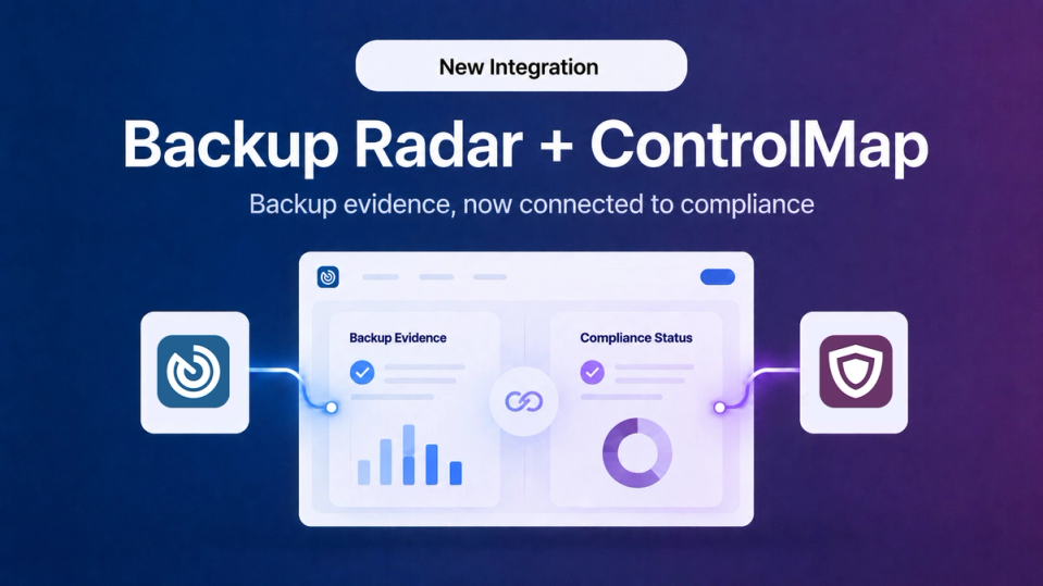 Backup Radar evidence connected to a compliance requirement in ControlMap