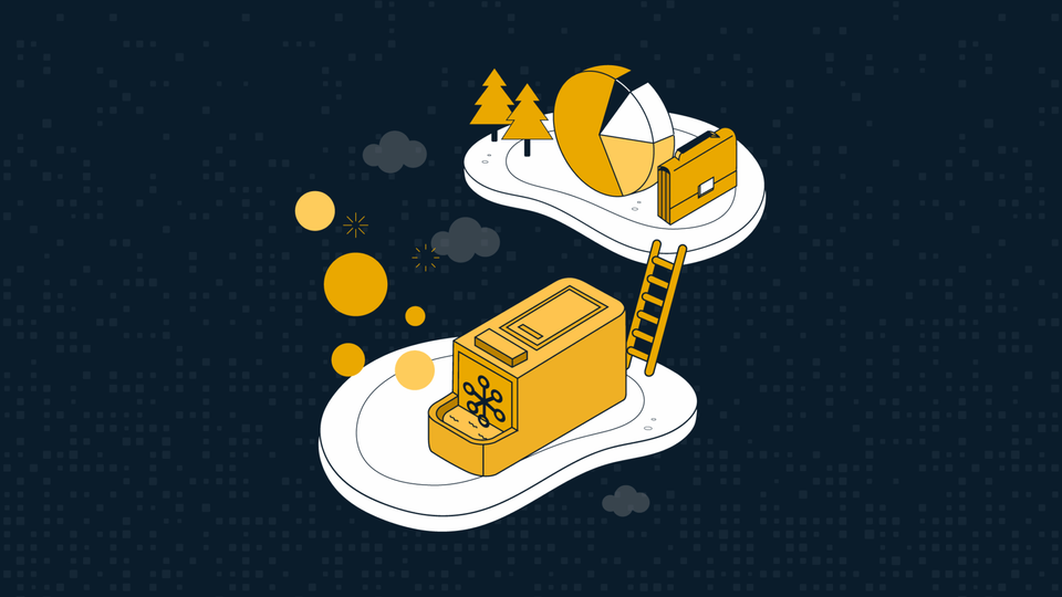 Line drawn yellow gizmos on a dark blue background connecting as a metaphor for the ScalePad Core API.