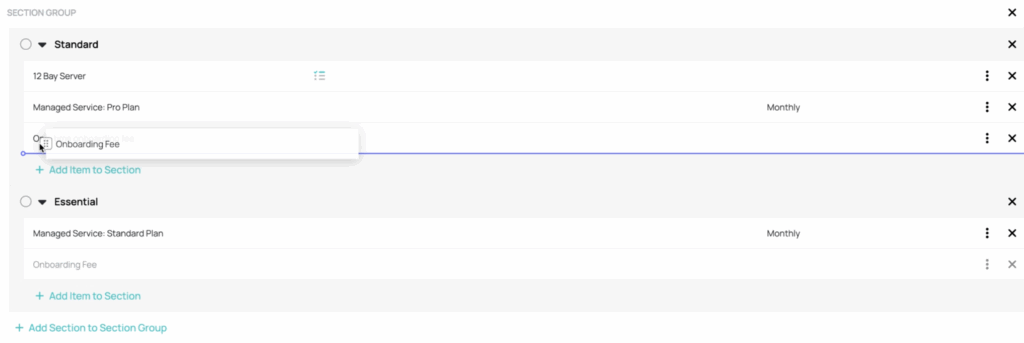 Dragging an item into a Section Group
