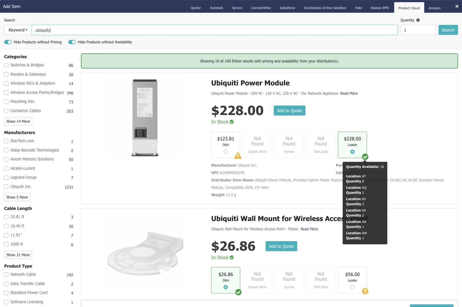 Bring product data into the quote where it belongs screenshot