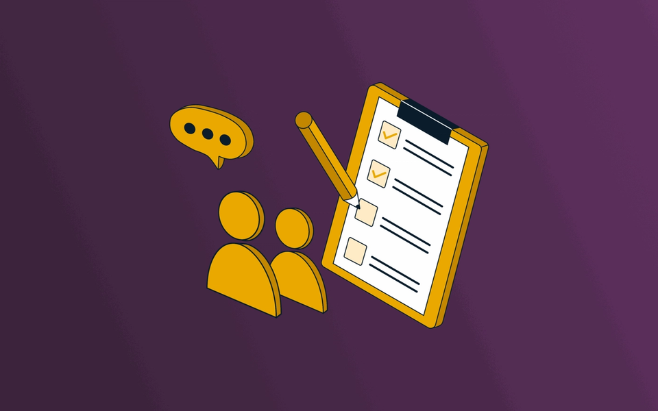Illustration of two character icons beside a checklist