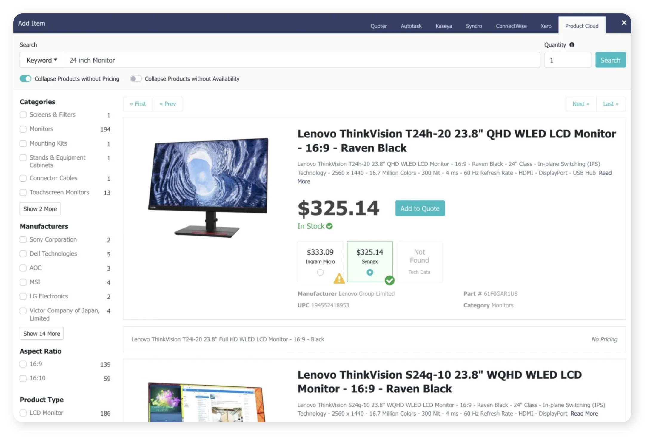 From part search to client-ready line item screenshot