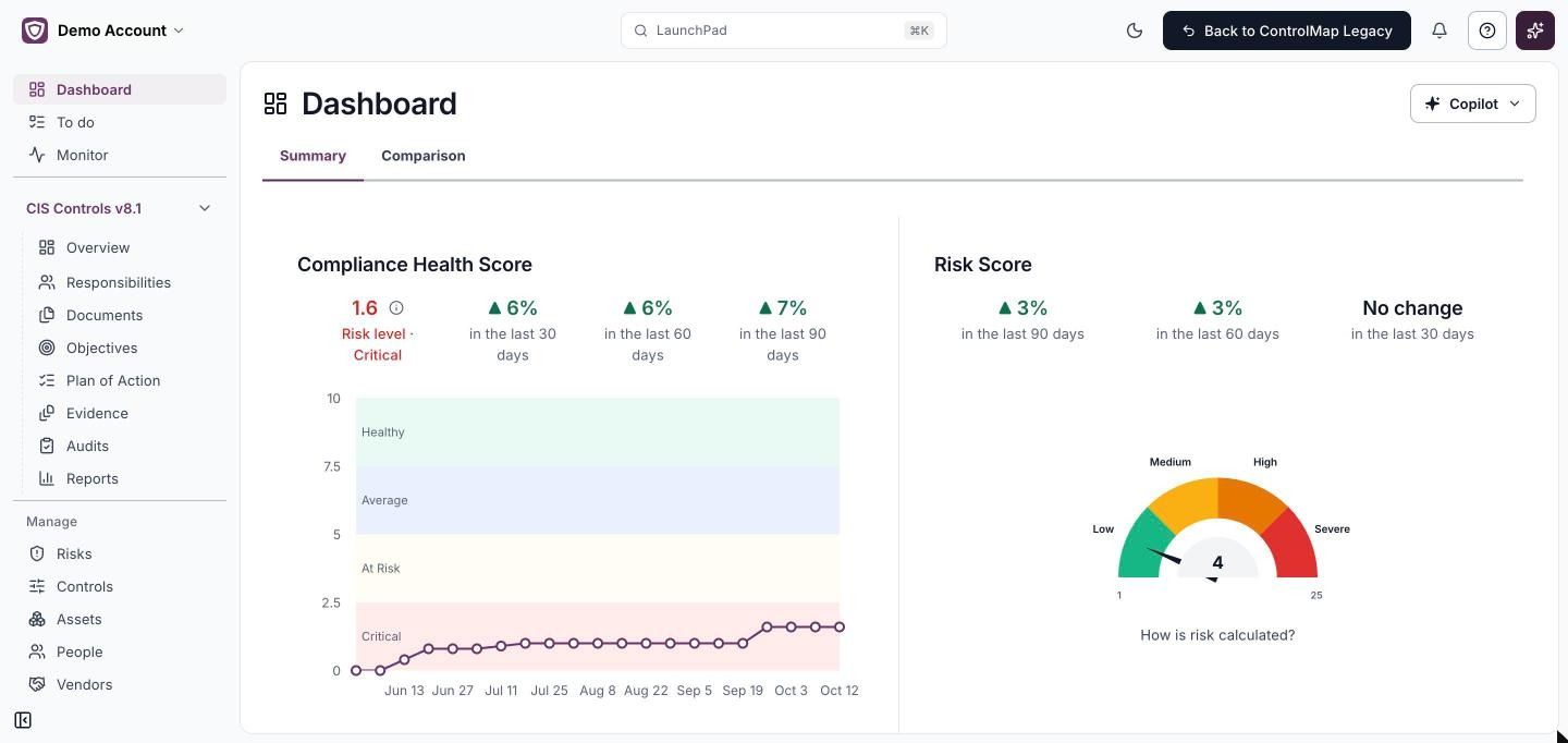 The new ControlMap experience, with client-level navigation in the sidebar