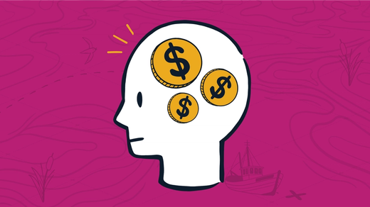Person's head with three dollar sign coins representing an MSP thinking about money problems from inaccurate quotes.