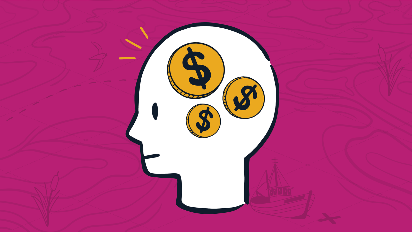 Person's head with three dollar sign coins representing an MSP thinking about money problems from inaccurate quotes.