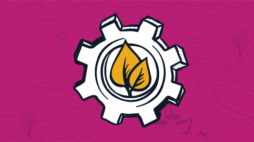 Two overlapping yellow leaves inside a large drawn gear, representing smooth growth from standard operating procedures for MSPs.