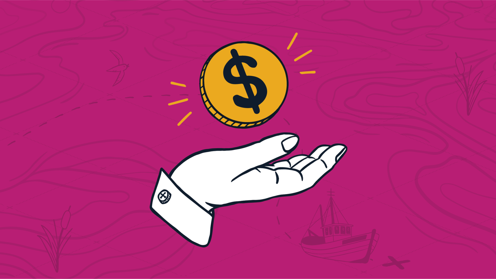 A yellow coin with a dollar sign on it hovering over a hand, representing speedier sales cycles for MSPs.