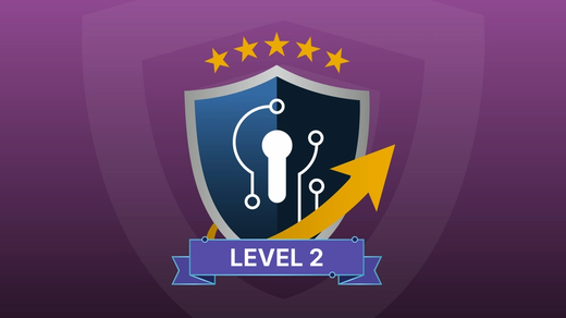 Image showing ControlMap shield logo on a purple background overlaid with 5 stars, an arrow, and "Level 2" in reference to CMMC Level 2.
