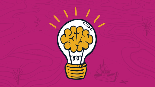 A drawn graphic with an incandescent lightbulb with a brain-like filament giving off light, representing the idea of how customers can be