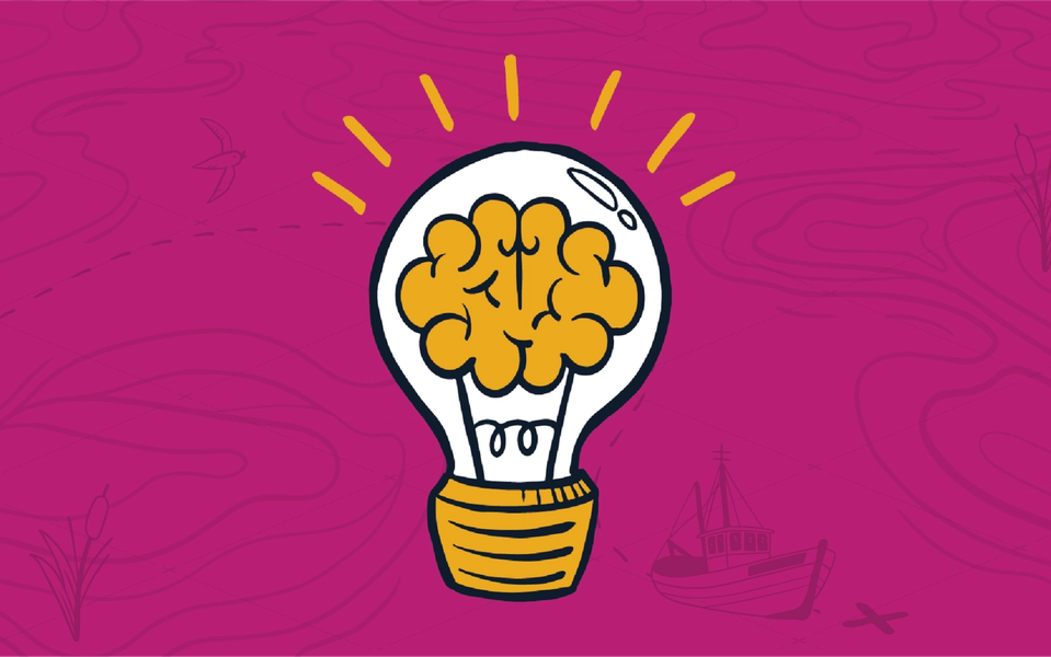 A drawn graphic with an incandescent lightbulb with a brain-like filament giving off light, representing the idea of how customers can be