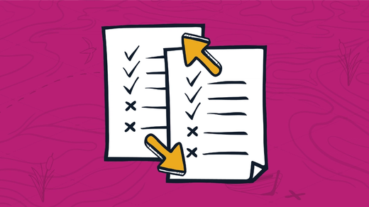 Two overlapping checklists linked by yellow arrows representing how an MSP should update their recurring service contracts.