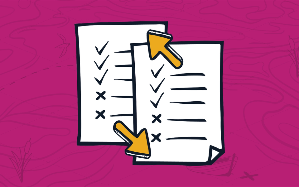 Two overlapping checklists linked by yellow arrows representing how an MSP should update their recurring service contracts.