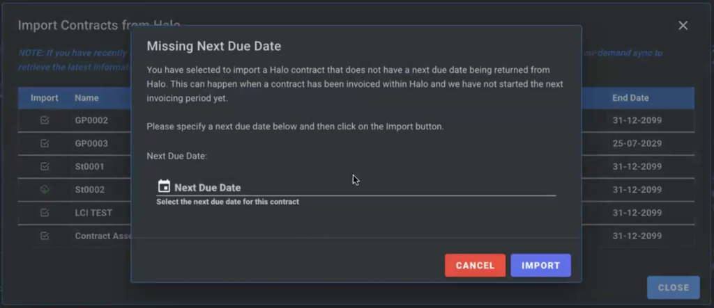 Next Due Date missing modal