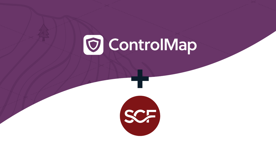 Abstract background with layered document visuals and icons representing cybersecurity, compliance, and the SCF 2025.1.1 framework update