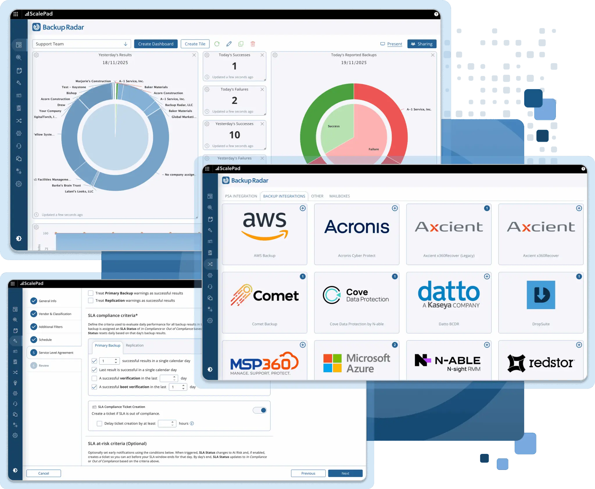Backup Radar multi-vendor backup monitoring view consolidating backup tools in one dashboard.