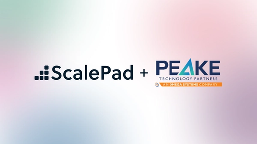 Image showing the ScalePad and PEAKE Technology Partners logos on a pink and green gradient background