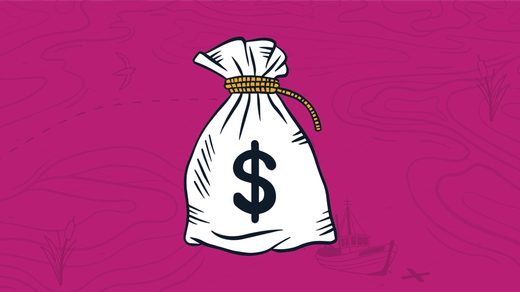 A white bag with a dollar sign on it representing time-saving tips in Quoter, presumably because time is money.