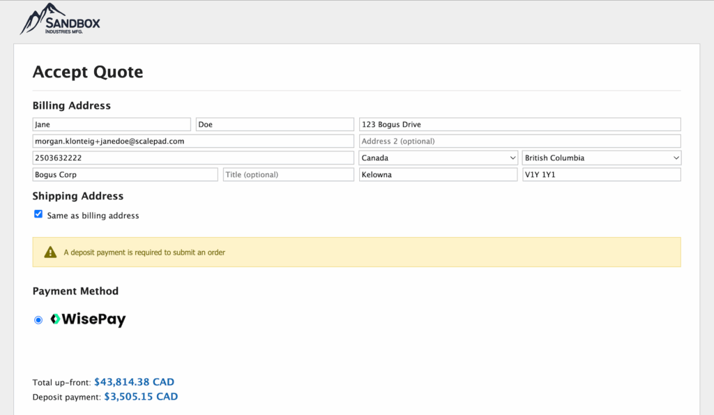Boom, you have WisePay set up as a payment method for Quoter!