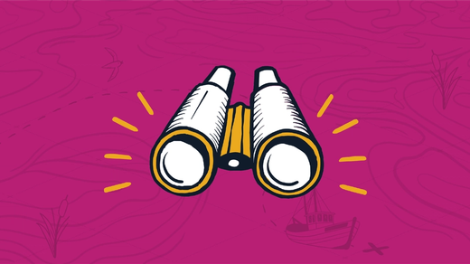 Stylized binoculars representing the ability to follow something visually, as in tracking it like a hunter would his or her quarry.