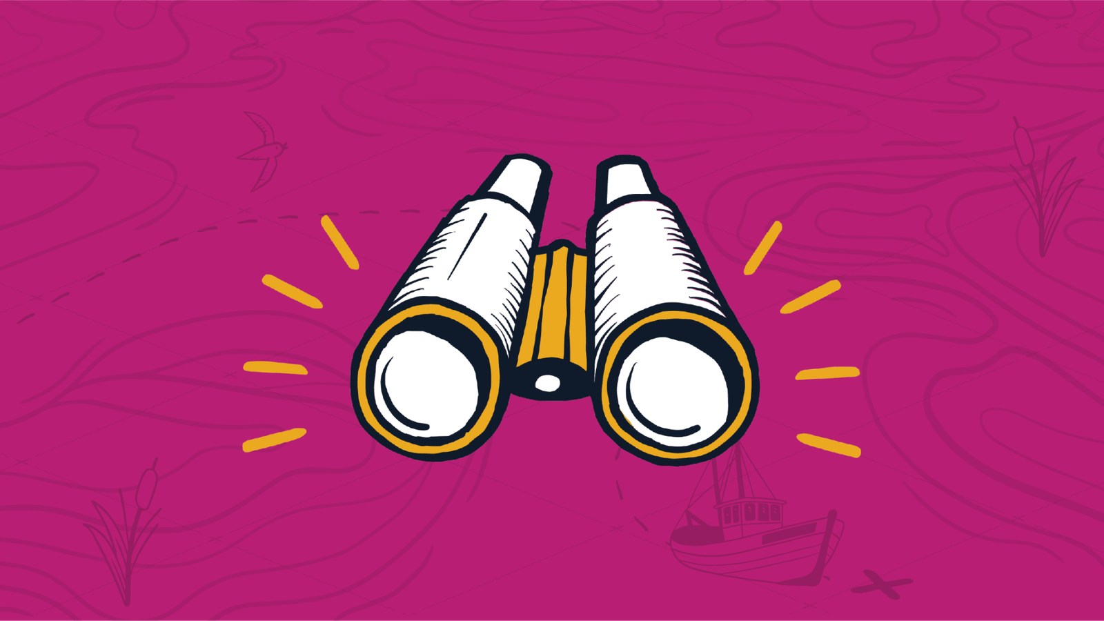 Stylized binoculars representing the ability to follow something visually, as in tracking it like a hunter would his or her quarry.