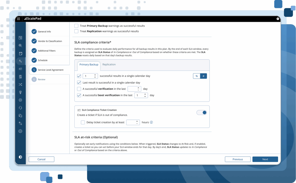Define backup success with SLA compliance criteria
