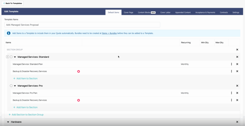 The new Quote Template interface in Quoter