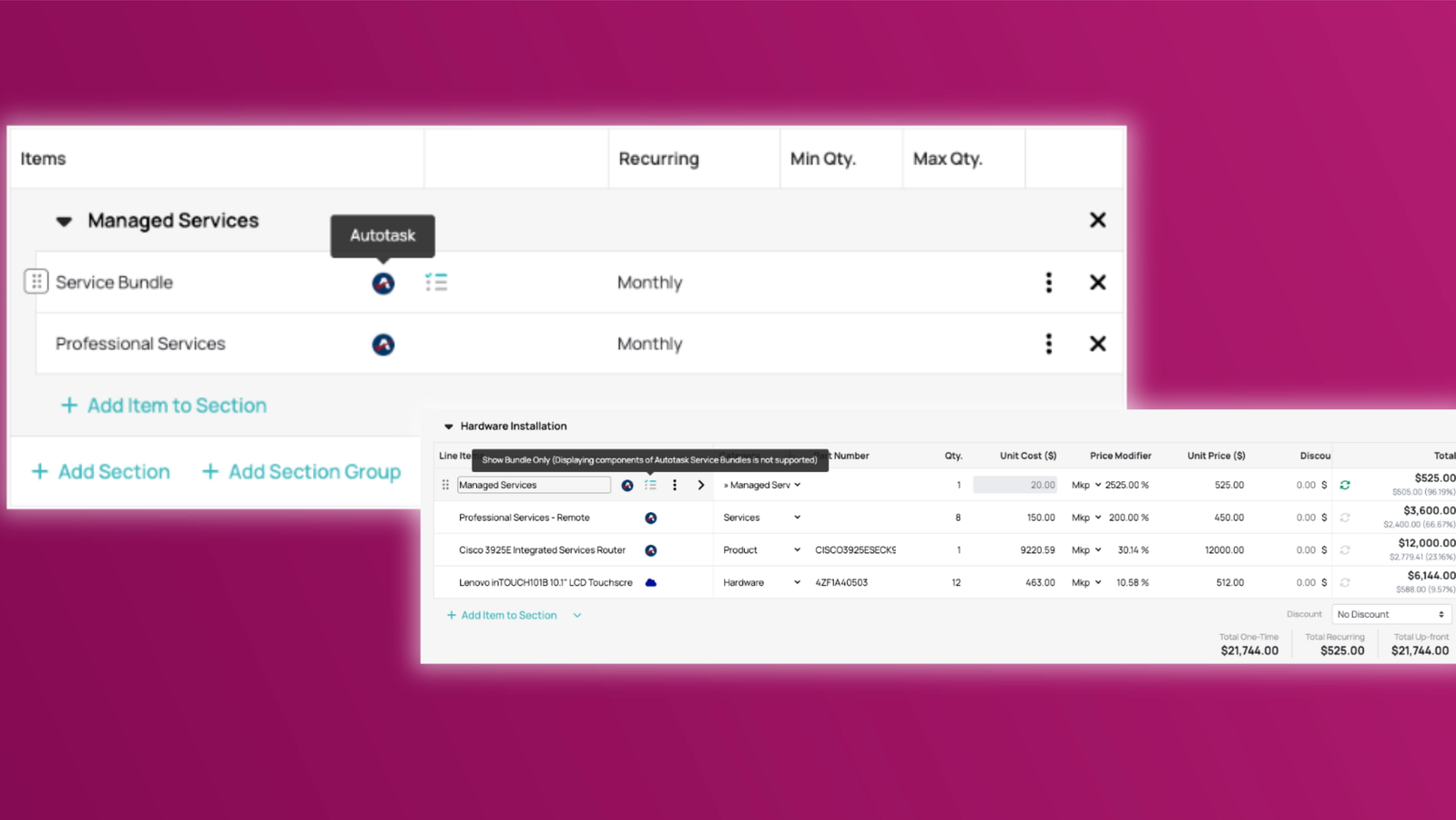 Autotask Product Bundle Support in Quoter