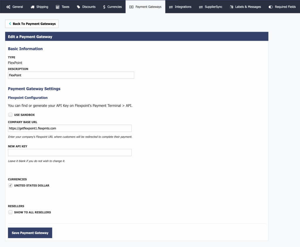 Add the API access key you created in FlexPoint here in Quoter