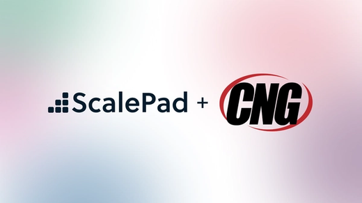 Image showing the ScalePad and CNG logos on a pink and green gradient background