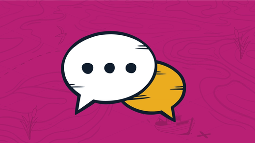 White speech bubble with three black dots over top of a yellow speech bubble in the background, representing a collection of MSP podcasts.