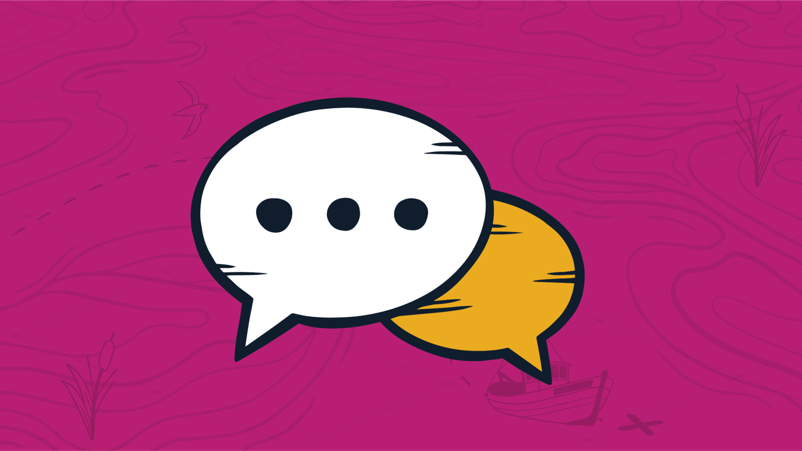 White speech bubble with three black dots over top of a yellow speech bubble in the background, representing a collection of MSP podcasts.