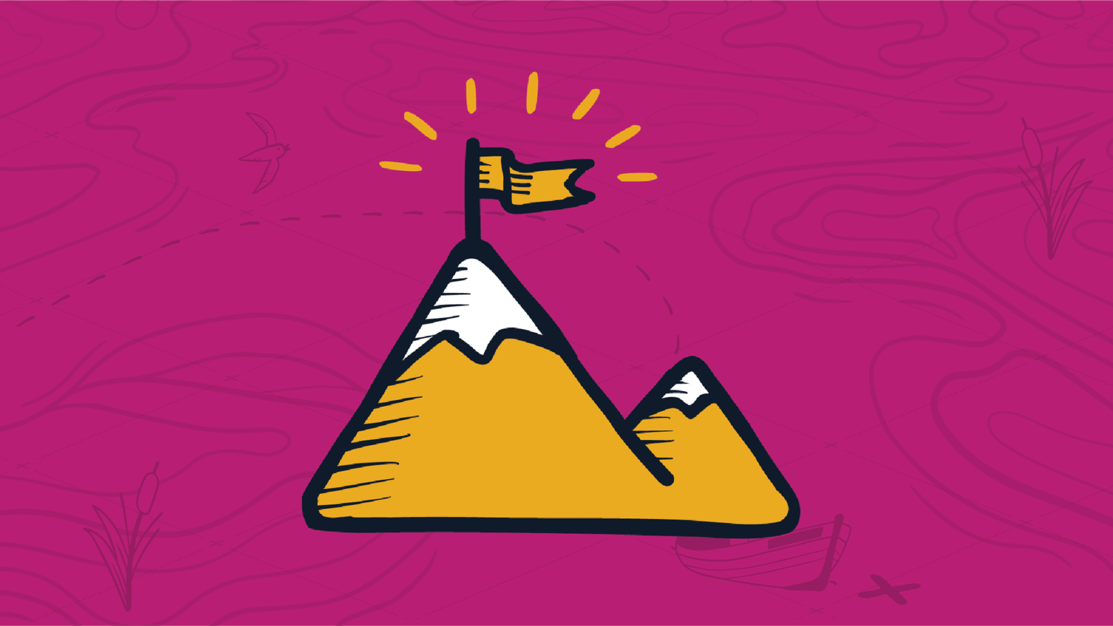 Two yellow snowcapped mountains, the taller with a shining yellow flag above it, representing how a professional sales proposal gets an MSP