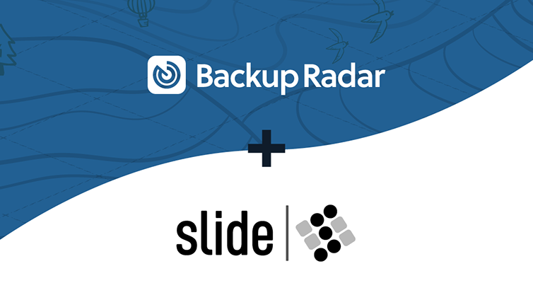 ScalePad Backup Radar logo stacked on top of the Slide logo with a plus sign delineating them.