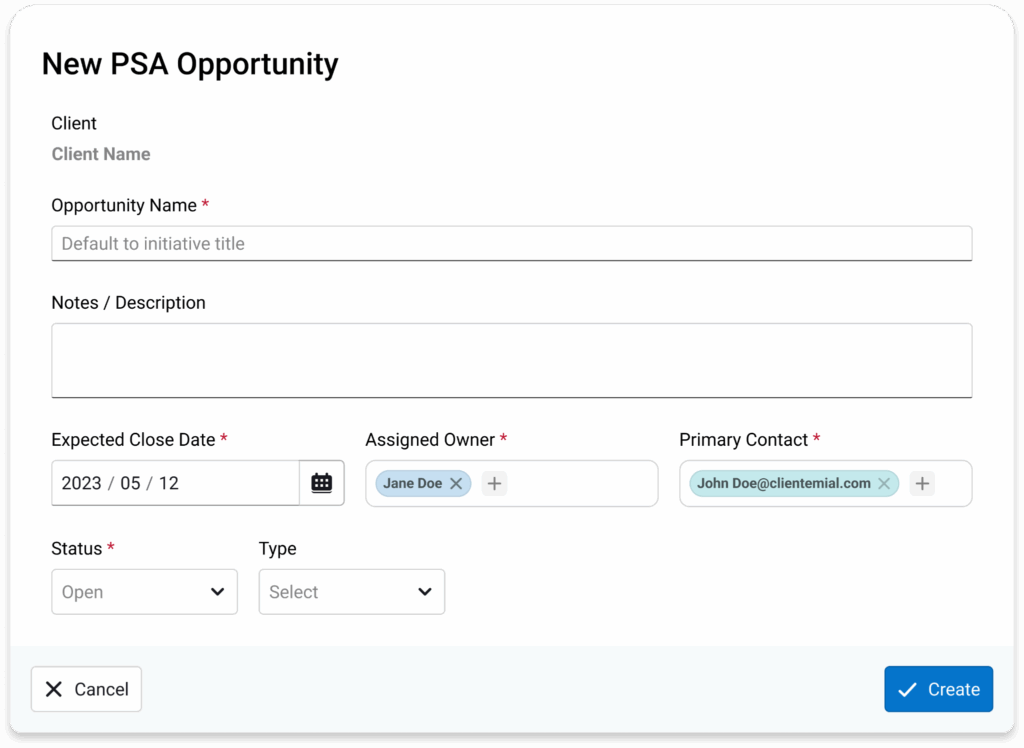PSA Opportunity Create in Lifecycle Manager
