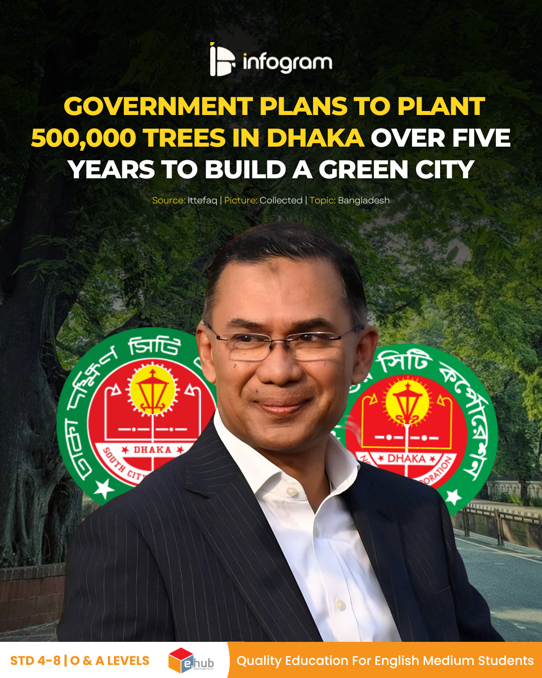 Social card for Government Plans to Plant 500,000 Trees in Dhaka Over Five Years to Build a Green City