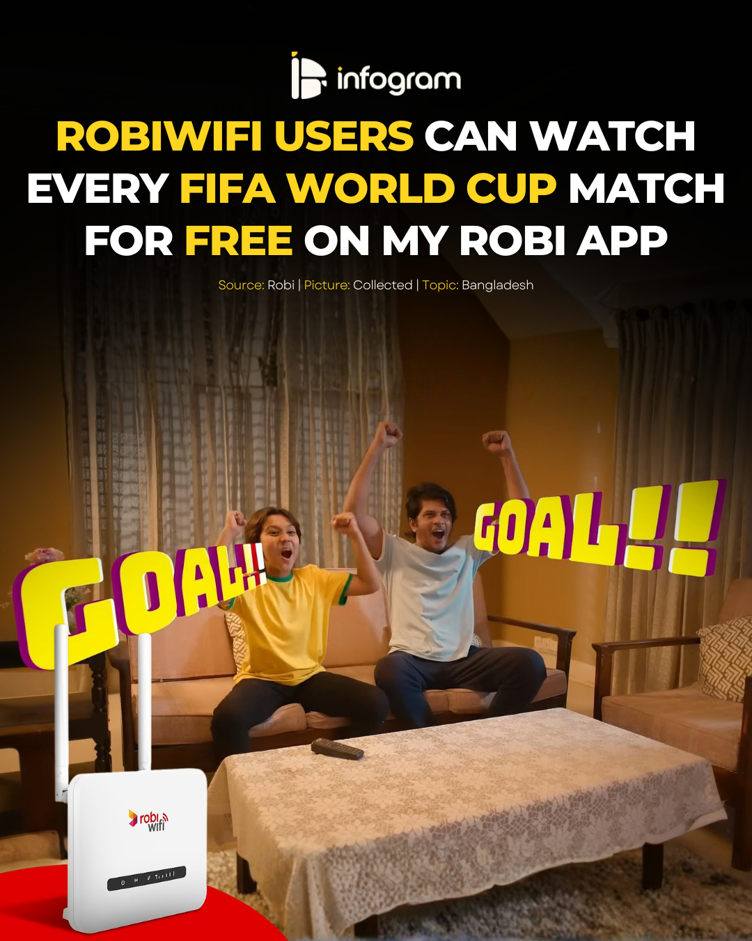 Social card for RobiWifi Users Can Watch Every FIFA World Cup Match For Free On My Robi App