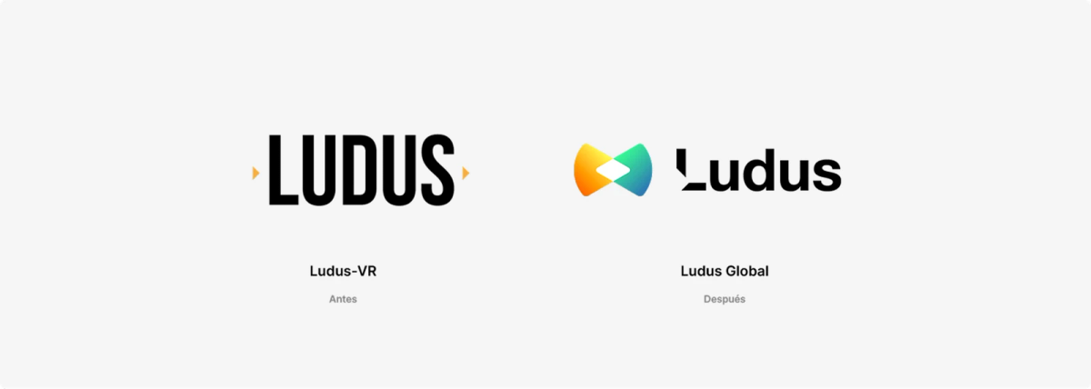 El logotipo de Ludus antes y después del rediseño, sobre fondo claro